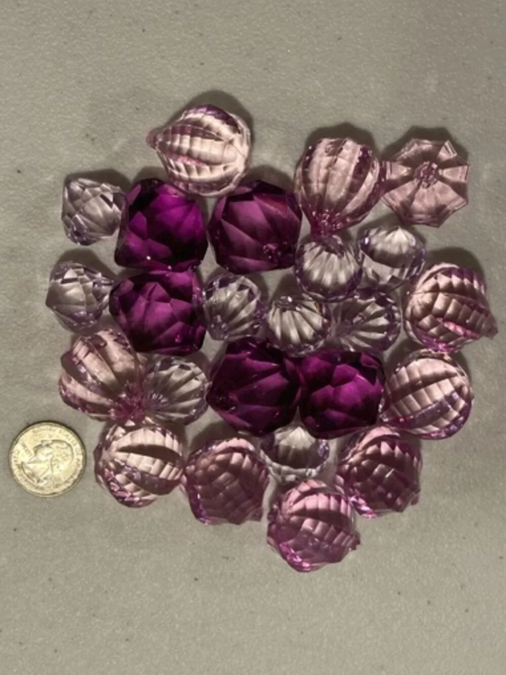 Lot of 24 Pink & Purple Acrylic Faceted Beads Gems Drops - 3 Designs/Sizes